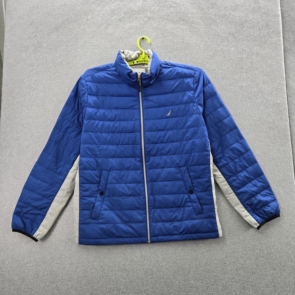 Nautica Men Jacket L Blue Nylon Down‎ Puffer Log Full Zip